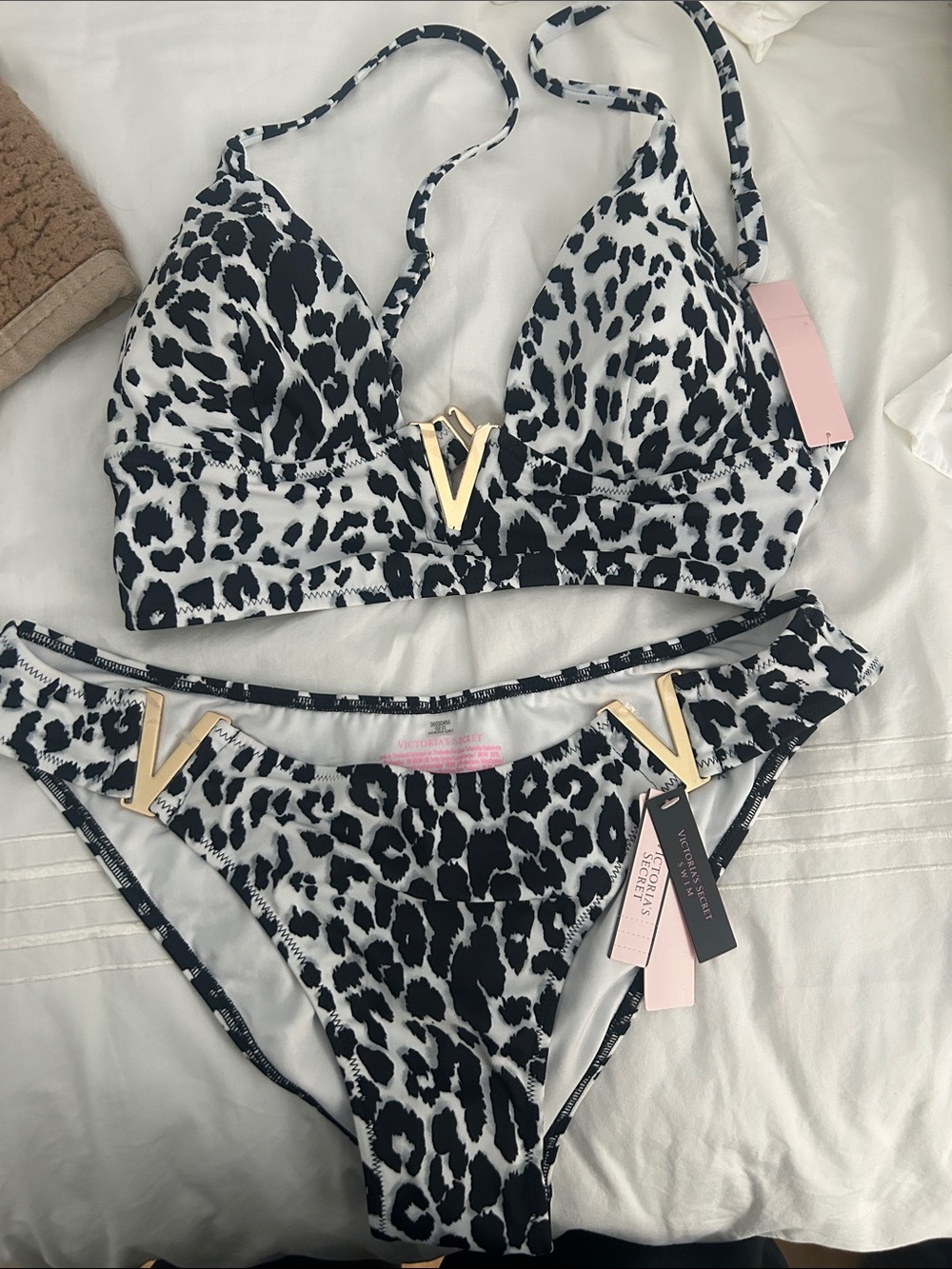Victoria's Secret Black and White Leopard Print Bikini Set